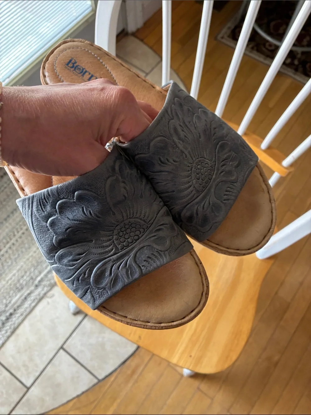 Born Embossed Gray Slide Mules - Picture 6 of 7
